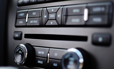 Close up Instrument automobile panel with climate control view with air conditioning buttons- details and controls of modern car.