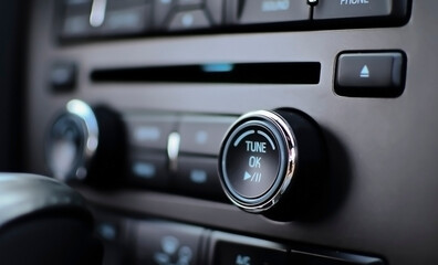 Close up Instrument automobile panel with climate control view with air conditioning buttons- details and controls of modern car.
