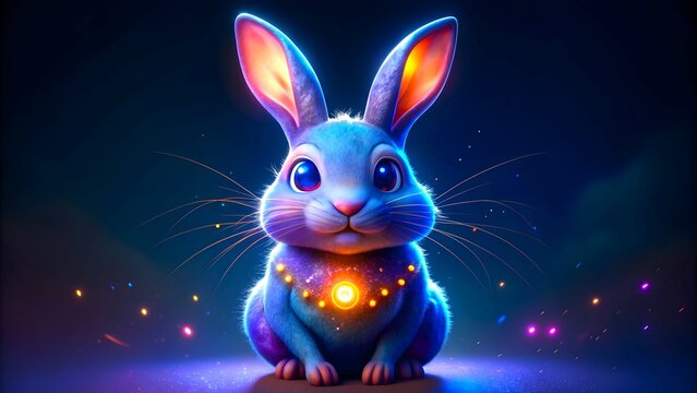 Cute easter bunny with glowing effect on dark theme
