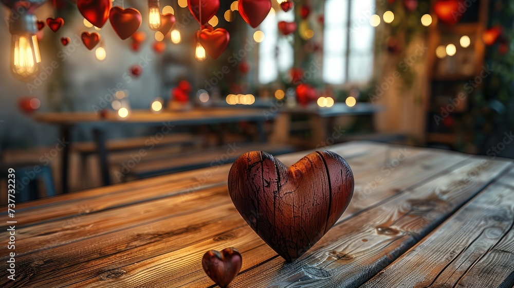 Aufkleber a wooden table with front perspective, background of valentine day. generative ai.
