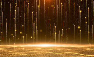 Golden sparkling background with intense glowing sparkles and glitter.