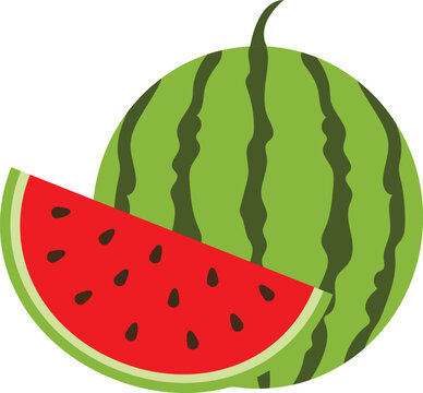 Watermelon Vector Image with Slice, Illustration of Watermelon