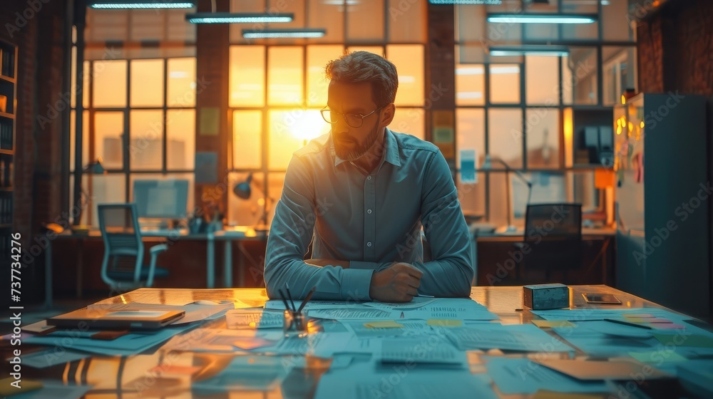 Aufkleber Man work at office, a demonstrating efficiency and optimization in business operations and workflow. Generative AI.