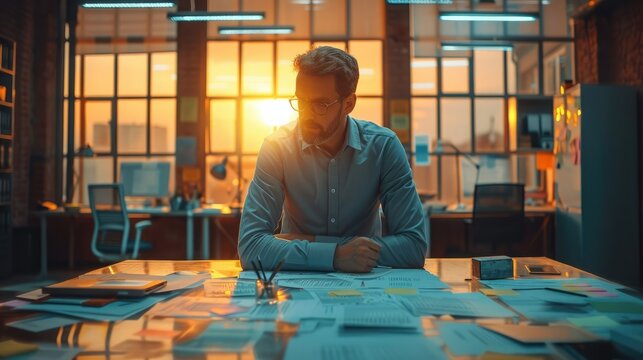 Man work at office, a demonstrating efficiency and optimization in business operations and workflow. Generative AI.