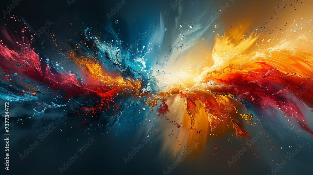 Poster abstract art explosion vibrant colors and dynamic shapes in motion
