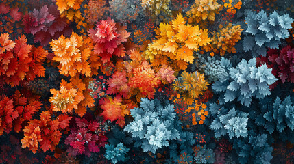 Fototapeta na wymiar Aerial Forest in autumn kaleidoscope of colors from above