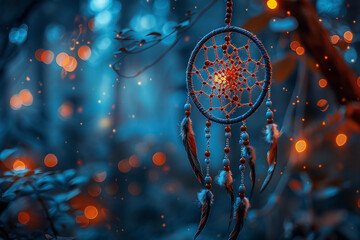 Dream catcher in a dream world ethereal background closeup - obrazy, fototapety, plakaty