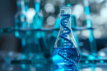 blue liquid in a glass flask - Powered by Adobe