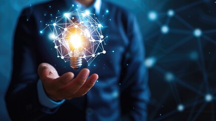 A businessman holds a symbolic lightbulb, representing innovation and ideas, Ai Generated.