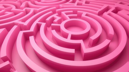 Navigate through a mesmerizing pink maze leading to a circular center, Ai Generated.