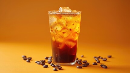 Indulge in iced cold brew coffee with pumpkin spice. Isolated on orange. Ai Generated.