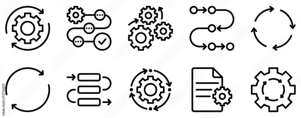 Poster process icon line style set collection