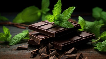 Indulge in rich dark chocolate with fresh mint, nestled on chocolate shavings. Ai Generated