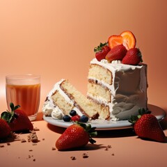 Real shot captures the essence of a delectable cake and its inviting slices. Ai Generated