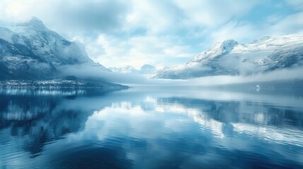 Icy blue mountain lake view. Serene and picturesque, Ai Generated.