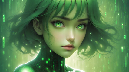 green binary code matrix girl
