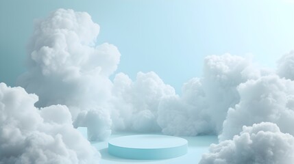 Minimalist Cloud Podium: 3D Product Display on Dreamy Sky Background
