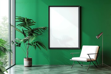 Big frame mockup in modern green interior background