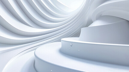 Modern white architectural design, showcasing futuristic geometric shapes and light in an abstract interior concept