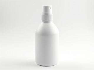 White push spray bottle on white background, plastic bottle mockup with push spray nozzle, cosmetic push bottle