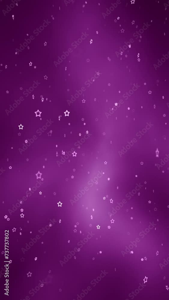 Poster white star shapes loop motion on violet vertical background.