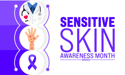 March is Sensitive Skin Awareness Month background template. Holiday concept. use to background, banner, placard, card, and poster design template with text inscription and standard color. vector