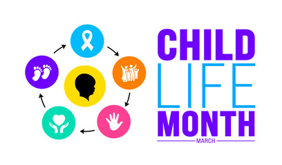 March is Child Life Month background template. Holiday concept. use to background, banner, placard, card, and poster design template with text inscription and standard color. vector illustration.