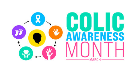 March is Colic Awareness Month background template. Holiday concept. use to background, banner, placard, card, and poster design template with text inscription and standard color. vector illustration.
