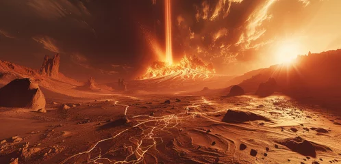 Foto op Plexiglas A breathtaking scene of lava erupting on the surface of Mars. Generative AI. © visoot