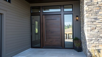 Stylish Wood Grain Fiberglass Front Entry Door: Single Door with Sidelite Option
