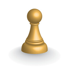 3d gold castlechess pawn isolated on white background. Isometric chess piece icon vector illustration.