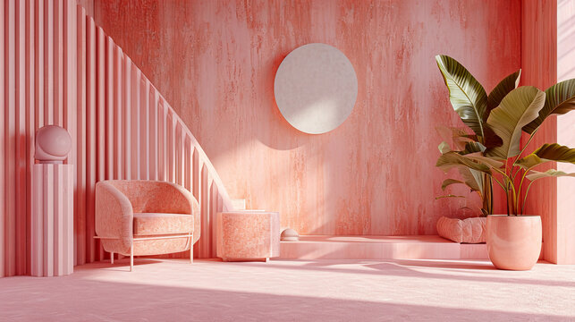 Luxurious peach room with armchair