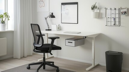 Clean and Simple Study Space with White Desk and Black Chair