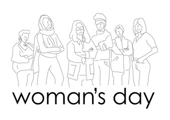 国際女性デー,線画,女性,しなやか,美しく強い,ハート,人々,複数