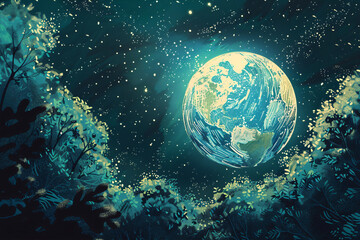 Obraz na płótnie Canvas Planet on the night sky. Ecology concept.