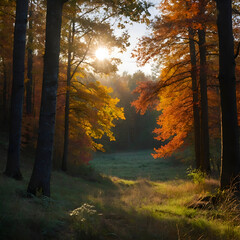 Autumn Forest in the morning background.