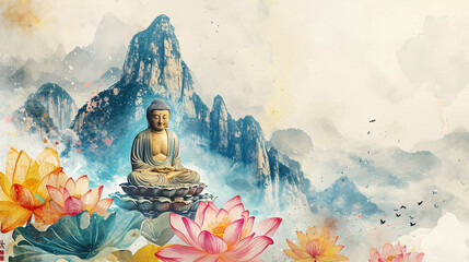 buddha statue in the lotus position painting