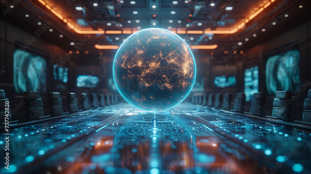 Aufkleber a boardroom is transformed into a futuristic hub for business meetings with holographic technology a