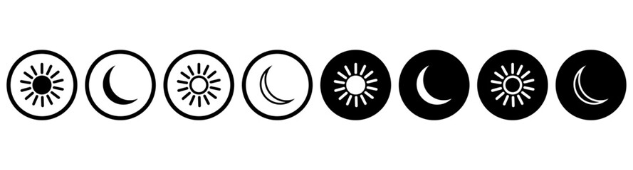 day and night, dark and light mood icon.Healthy lifestyle. Outline isolated user interface elements for night, day themes. Editable stroke.