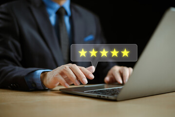 Customer satisfaction survey concept. Rate 5-star satisfaction. Opinion service experience rating...
