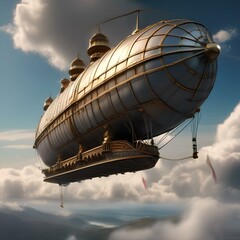 Fantasy airship, Magnificent airship soaring through the clouds with billowing sails and ornate steam-powered engines2