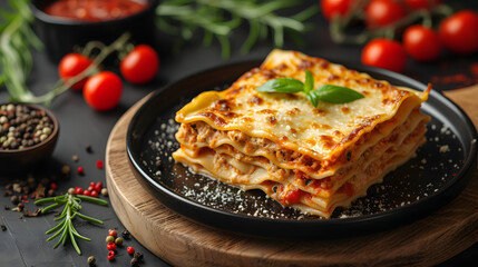 close up of Lasagna on a plate, Food Photography