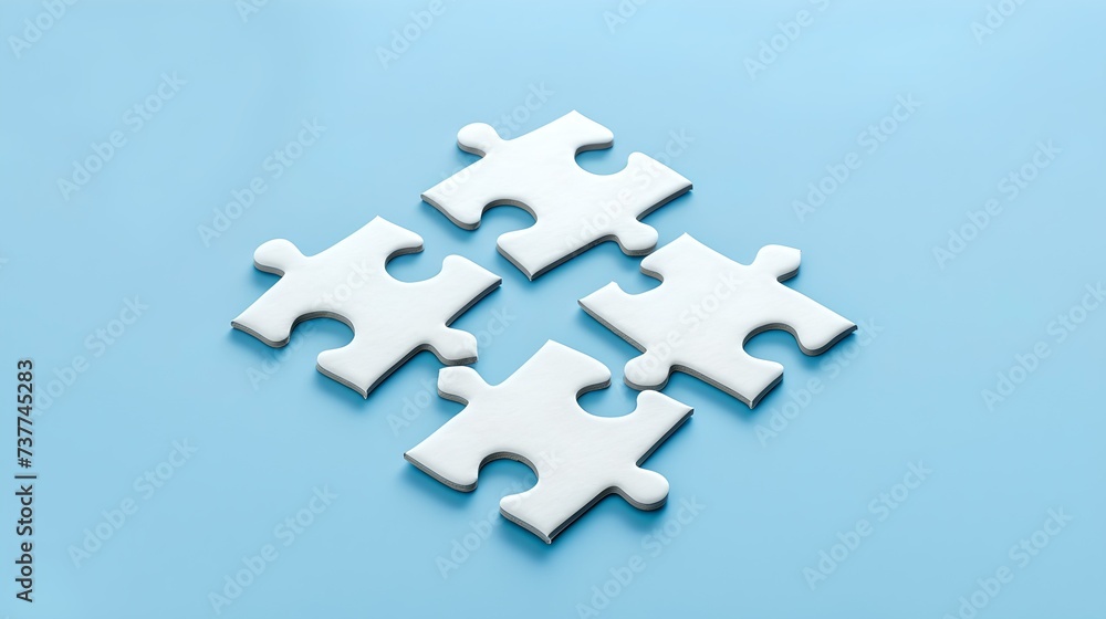 Aufkleber white puzzle pieces on blue background symbolizing connection and strategy. minimalist design for bu