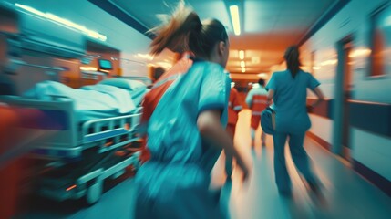 Healthcare Team Rapidly Responding in Hospital Emergency - obrazy, fototapety, plakaty