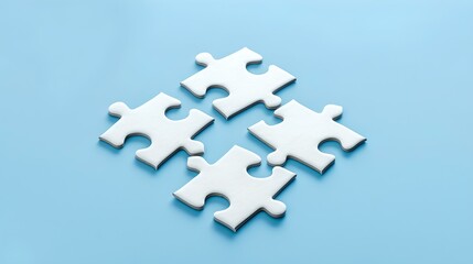White puzzle pieces on blue background symbolizing connection and strategy. minimalist design for business concepts. ideal for team-building events. AI