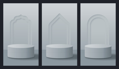 Minimal Islamic Eid Podium Social Media Vertical Instagram Story Ivory White Arc Ornament Decoration Background Pack