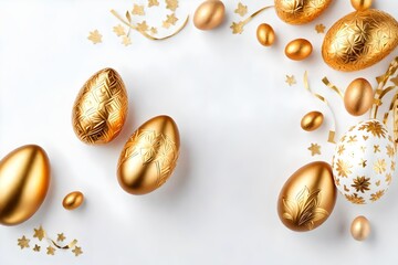 Easter eggs with a gold pattern on a white background