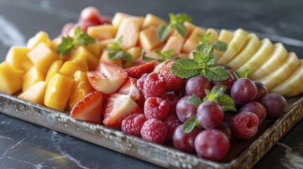 Fototapeta na wymiar Vibrant summer fruit platter, a refreshing assortment of colors and tastes