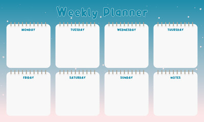 Kawaii cute weekly planner with pastel starry night sky  background