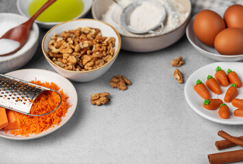 Ingredients for baking carrot cake